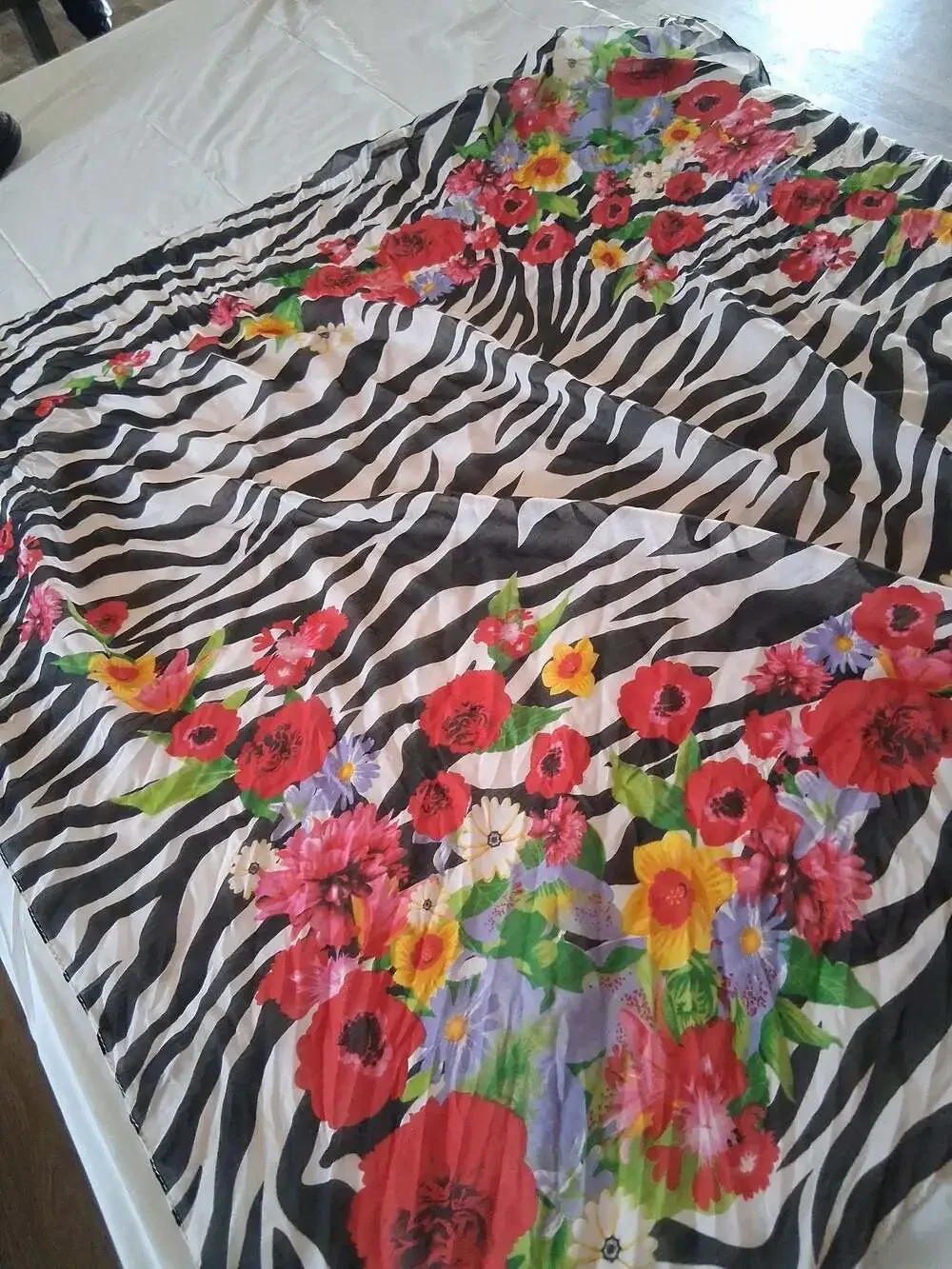 Vintage Zebra Print Floral Silk Scarf